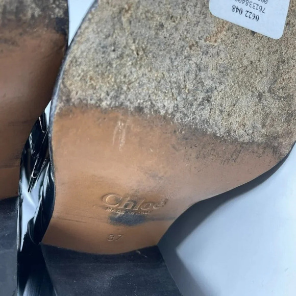 CHLOE Rylee Glossed Leather Ankle Boots Cut Out Black Size 37/7 - Picture 13 of 13